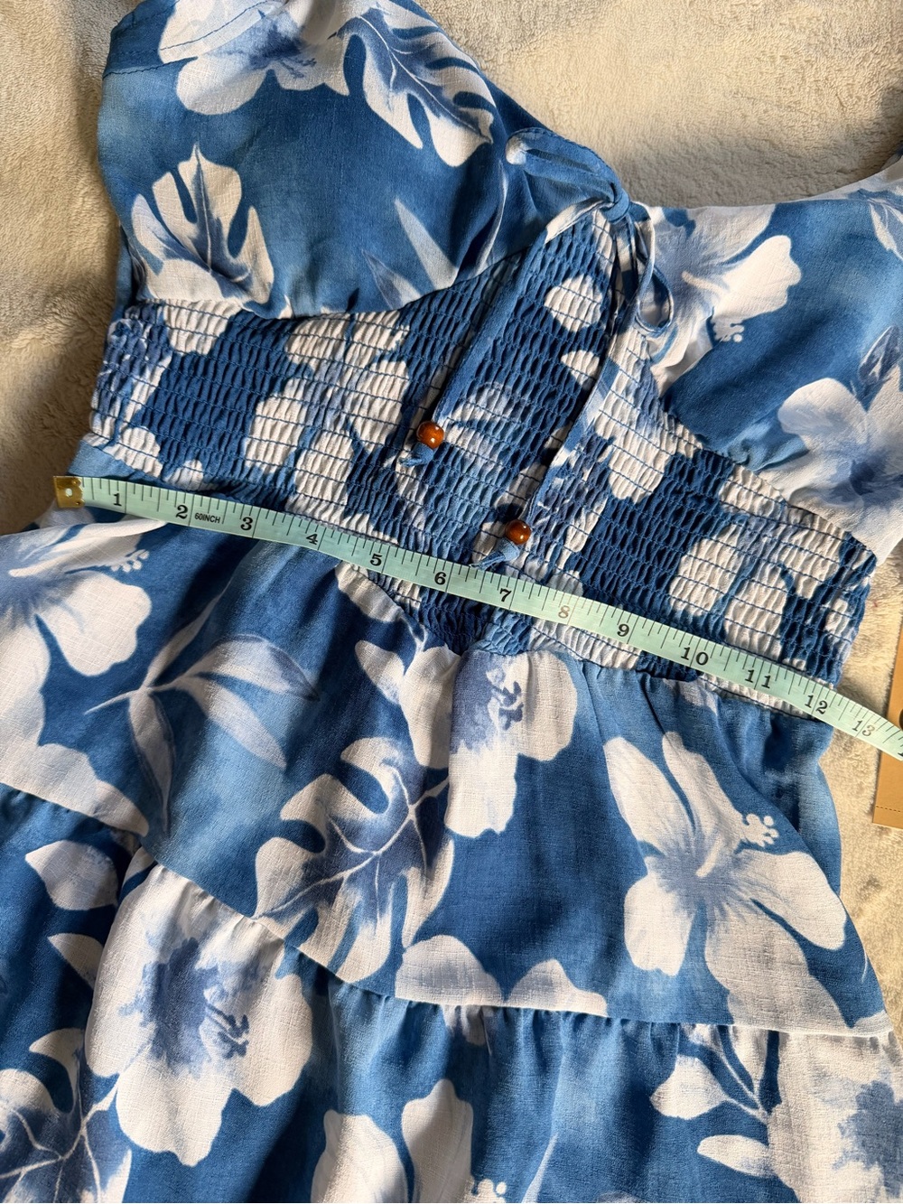 Blue Floral Mini Dress with Ruffle Straps - Picture 7 of 9